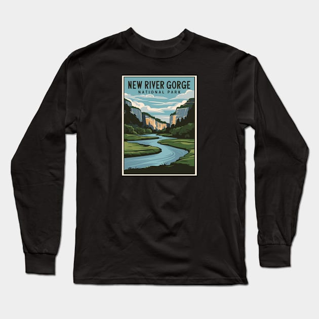 New River Gorge National Park Travel Poster Long Sleeve T-Shirt by Perspektiva